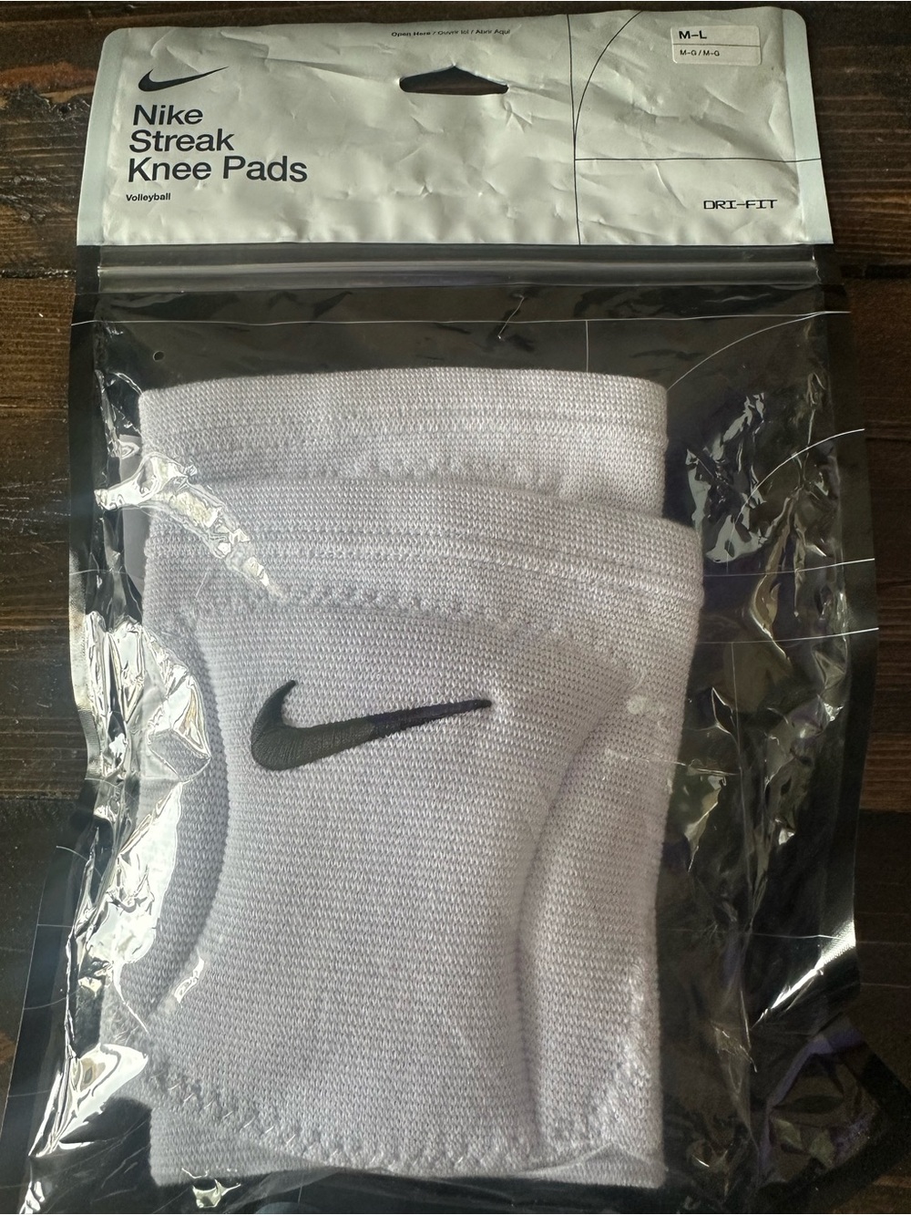 Nike White Knee Pads with Black Swoosh – Streak Dri-FIT Volleyball Pads